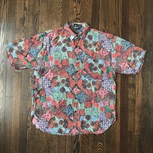 Vintage 80’s/90’s Silk Club Colorful Geometric Artwork - Button Down Shirt